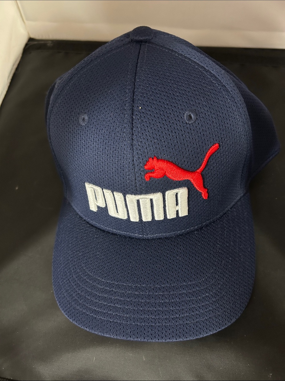 Puma Navy Cap with Red Puma Logo and White PUMA Text
